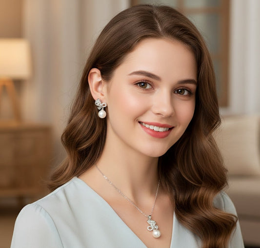 A# Leaf Clover & Pearl Jewelry Set