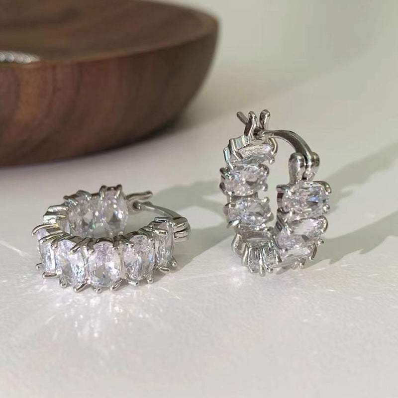 Light Luxury High-grade Full Diamond Zirconium Ear Ring Niche Design