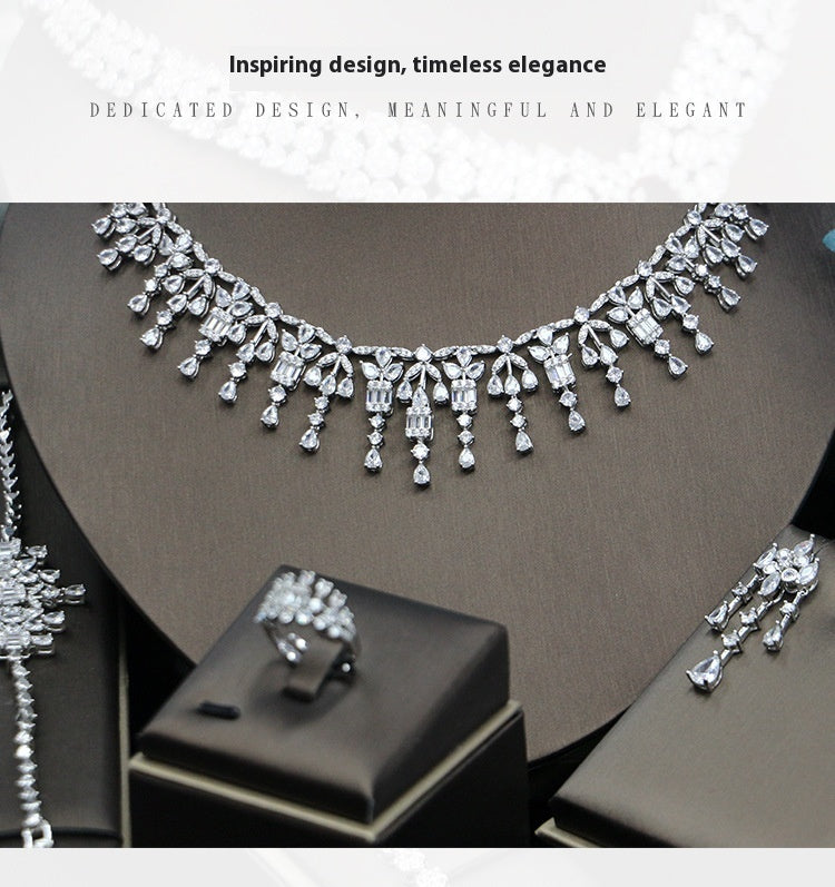 Bridal Zircon 3A Necklace Earrings Four-Piece Set
