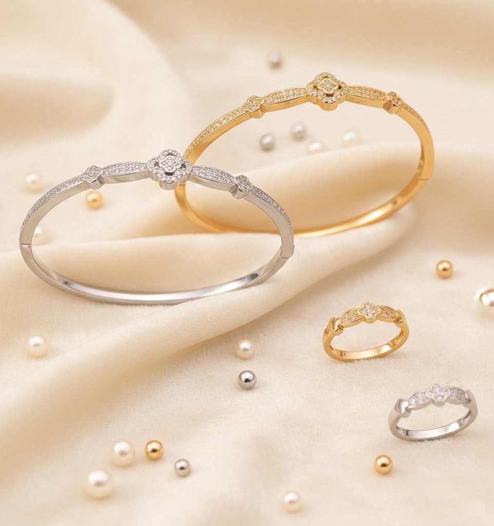 B# Elegant Knot Zirconia Bangle & Ring Set