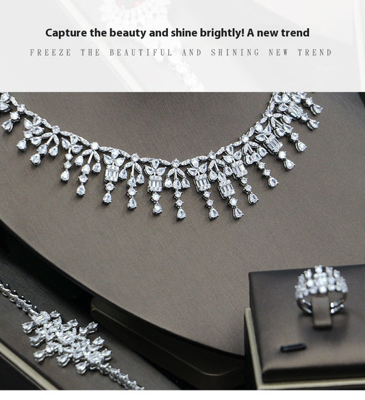 Bridal Zircon 3A Necklace Earrings Four-Piece Set