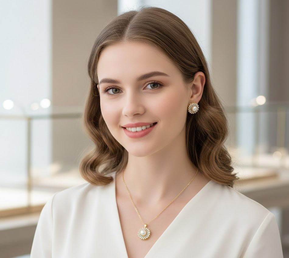 A# Classic Pearl Pendant Jewelry Set