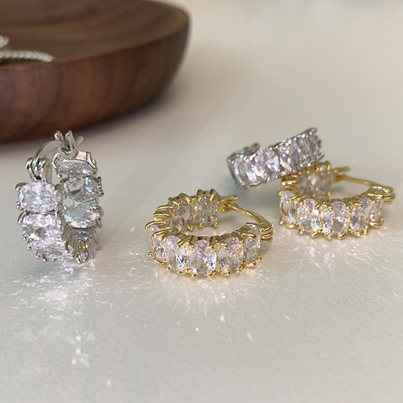 Light Luxury High-grade Full Diamond Zirconium Ear Ring Niche Design