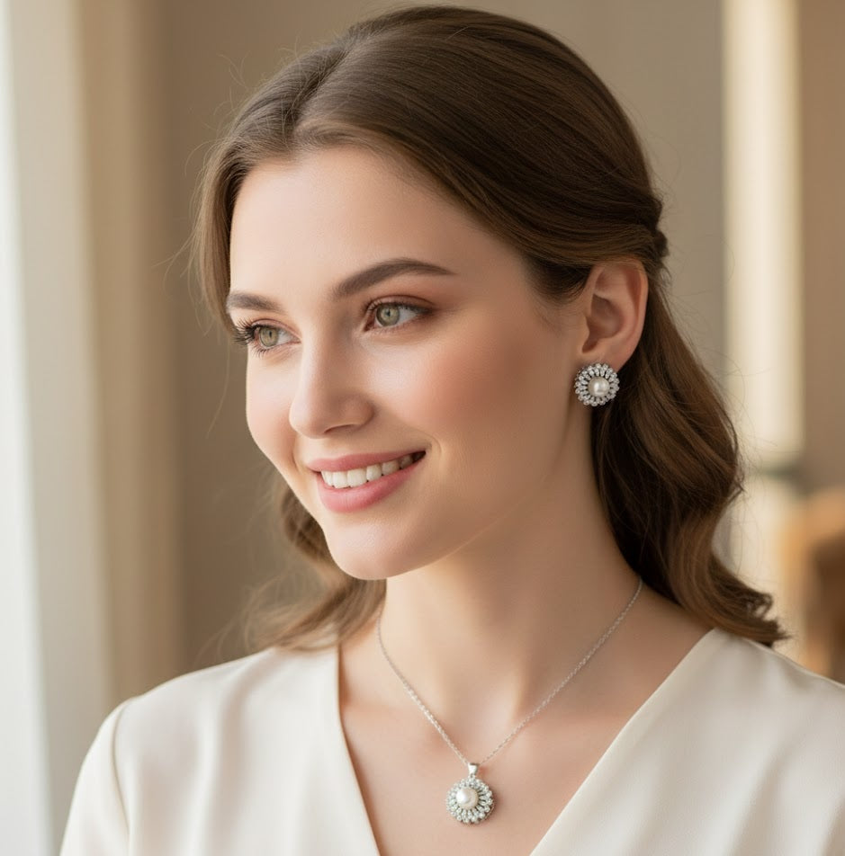 A# Classic Pearl Pendant Jewelry Set