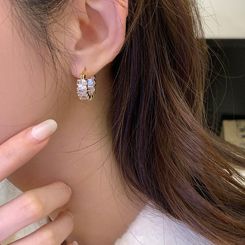 Light Luxury High-grade Full Diamond Zirconium Ear Ring Niche Design